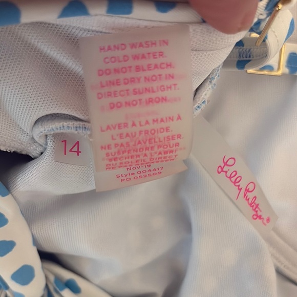 Lilly Pulitzer Malvie Blue and White Polka Dot Swimsuit Size 14 - Picture 3 of 6